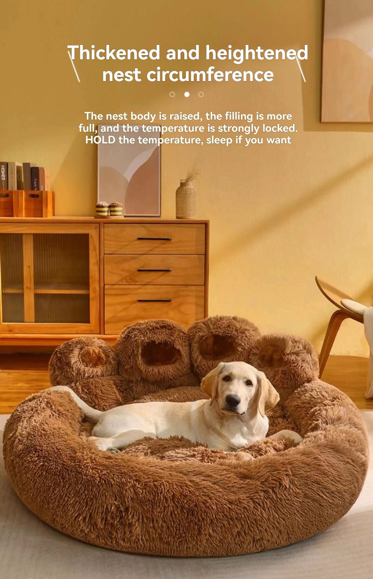 Large Round Dog Bed with Paw Design, Double-Silk Coffee Fleece โ image 2