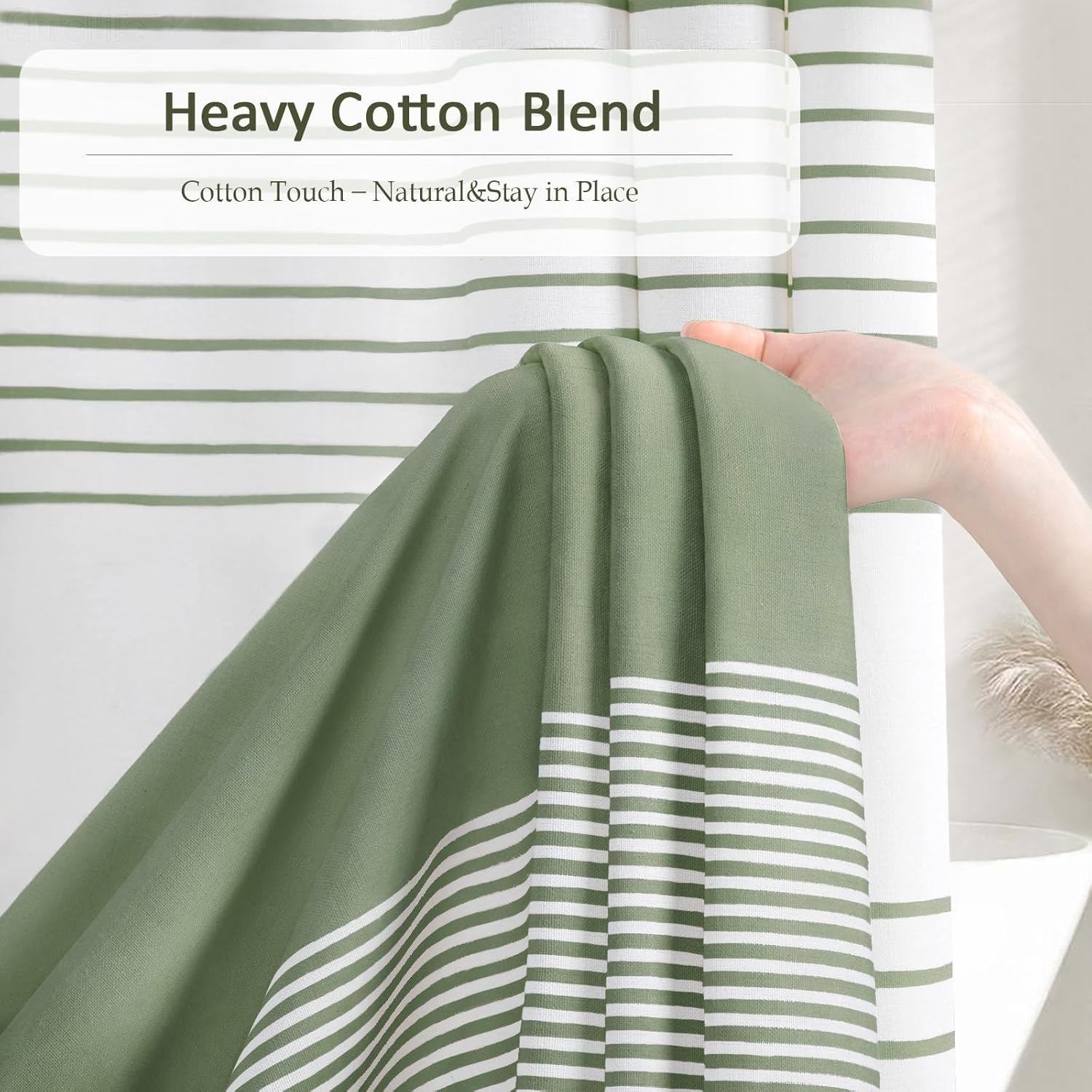 Sage Green Shower Curtain Cotton Boho Striped Shower Curtains for Bathroom with Tassel 72 × 72 — image 5