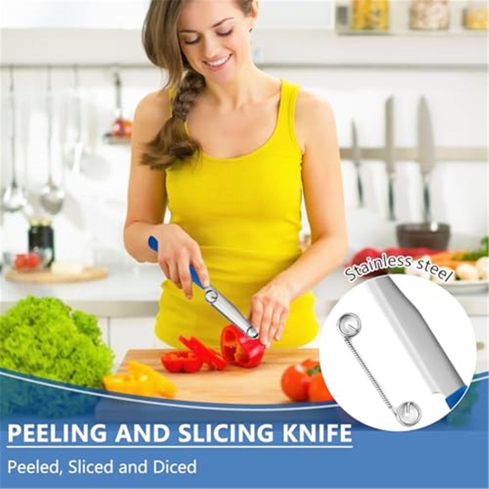 Quick Slicing Knife, New 3 in 1 Multifunctional Fruit Peeling Knife with Removable Spring, Kitchen Household Sharp Stainless Steel Fruit and Vegetable Fruit — image 4
