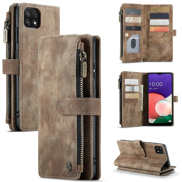 Compatible with Samsung Galaxy A22 5G Case Wallet Durable PU Leather Magnetic Flip Zipper Card Holder - Brown ingen_max