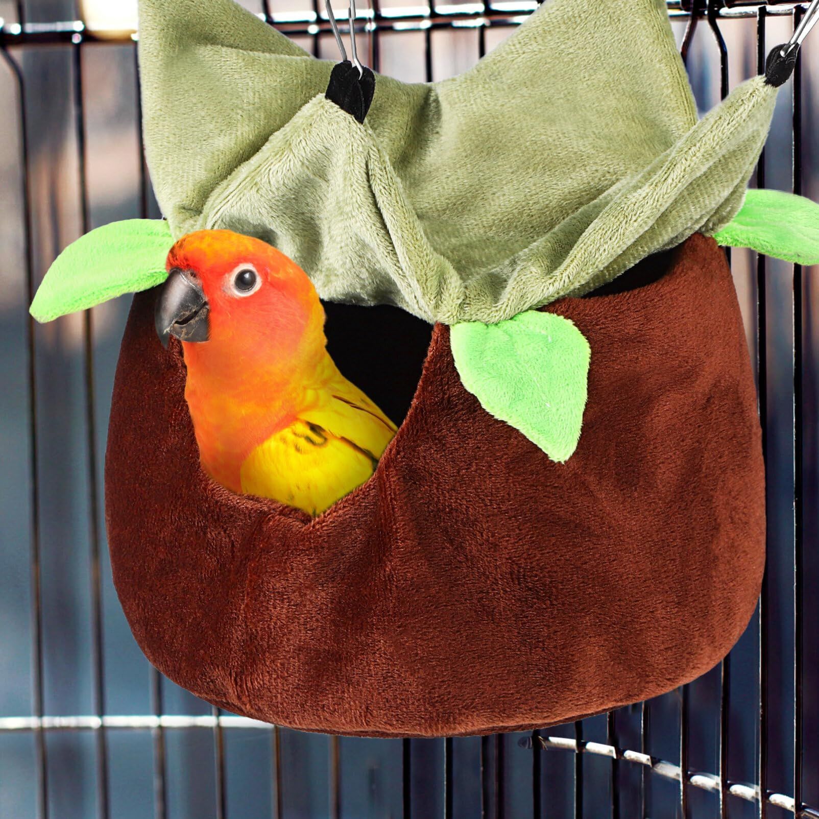 Two Layers Bird Parrot Bed Nest Snuggle Hammock for Parakeet Lovebird Cockatoos,Warm Sugar Glider Ferret Bed Plush Hideout House for Guinea Pig Hamster (Brown — image 2