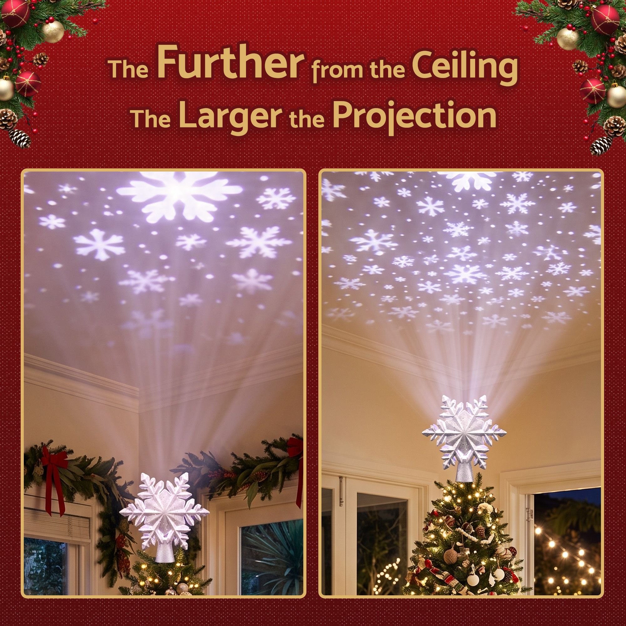 Jingle Jollys Christmas Tree Topper Lighted 360° Rotating Snowflake Projector Silver Glitter — image 5