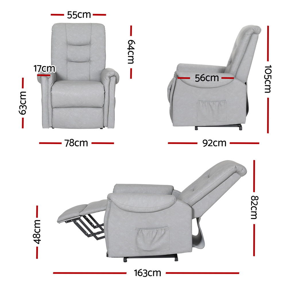 Artiss Recliner Chair Lift Assist Chair Leather Grey — image 2