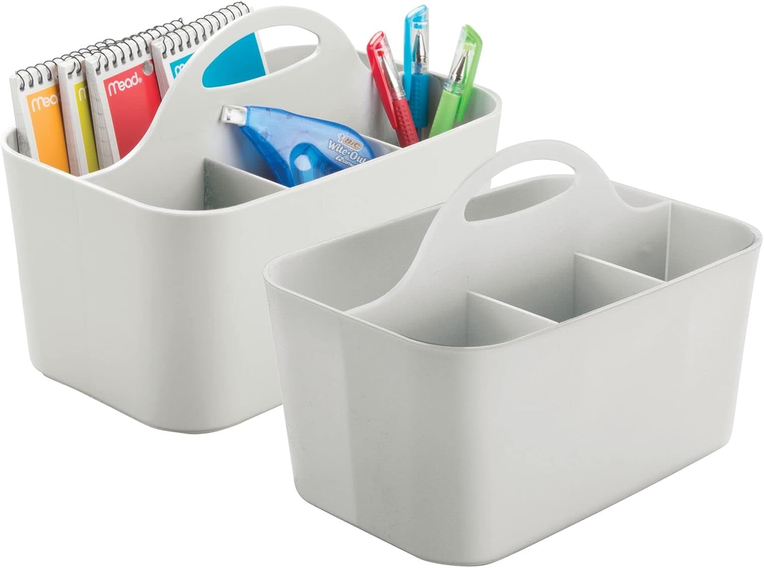 Plastic Small Office Storage Organizer Utility Tote Caddy with Handle for Cabinets, Desks, Workspaces - Holds Desktop Office Supplies, Pencils, Staplers
