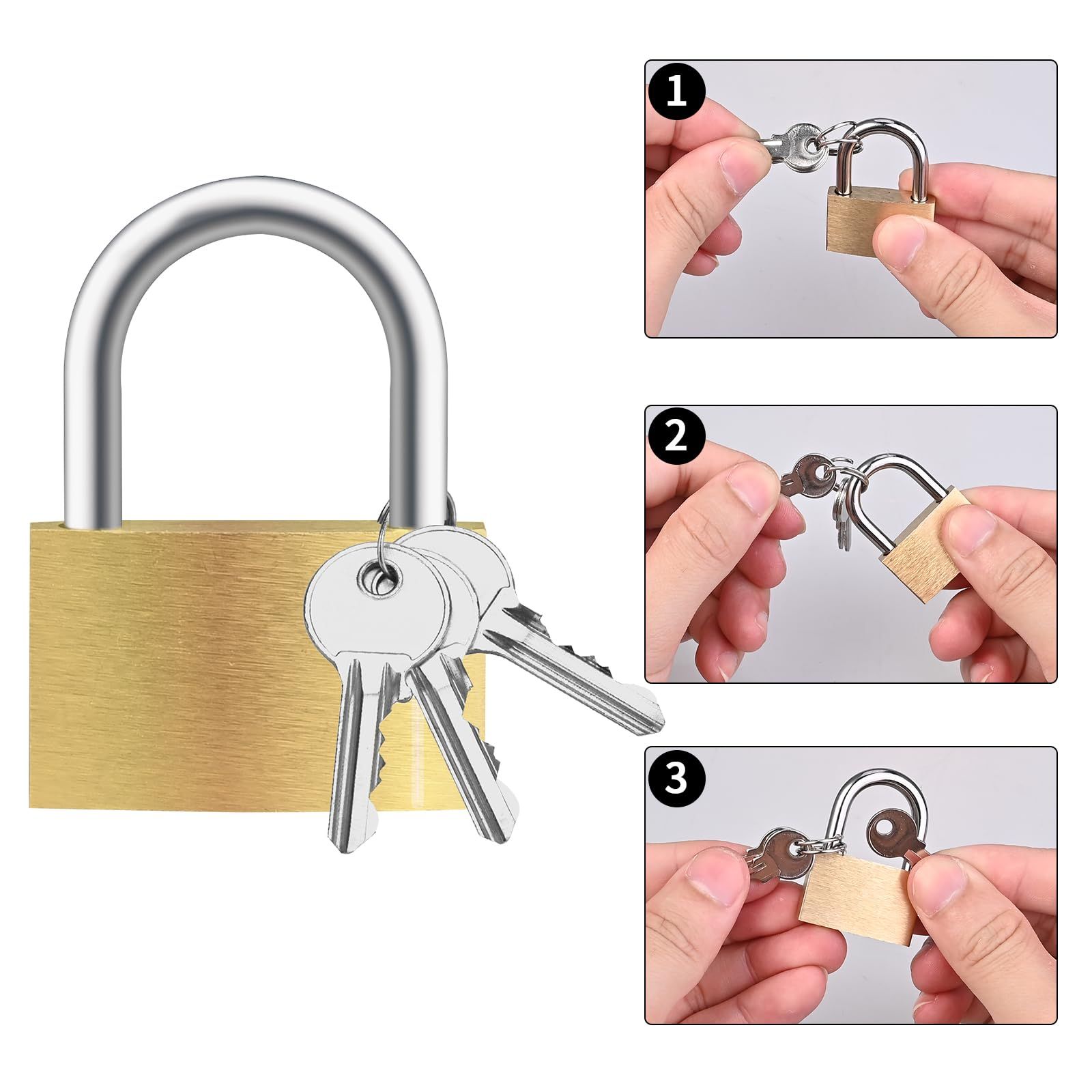 Solid Brass Padlock with Key, Small Pad Lock with Key, Storage Lock Shackle for Locker Outdoor Indoor Use — image 4