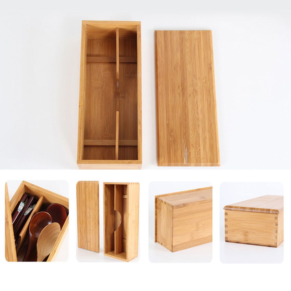 Bamboo Cutlery Storage Box Wooden Storage Container for Tableware Cosmetics โ image 5