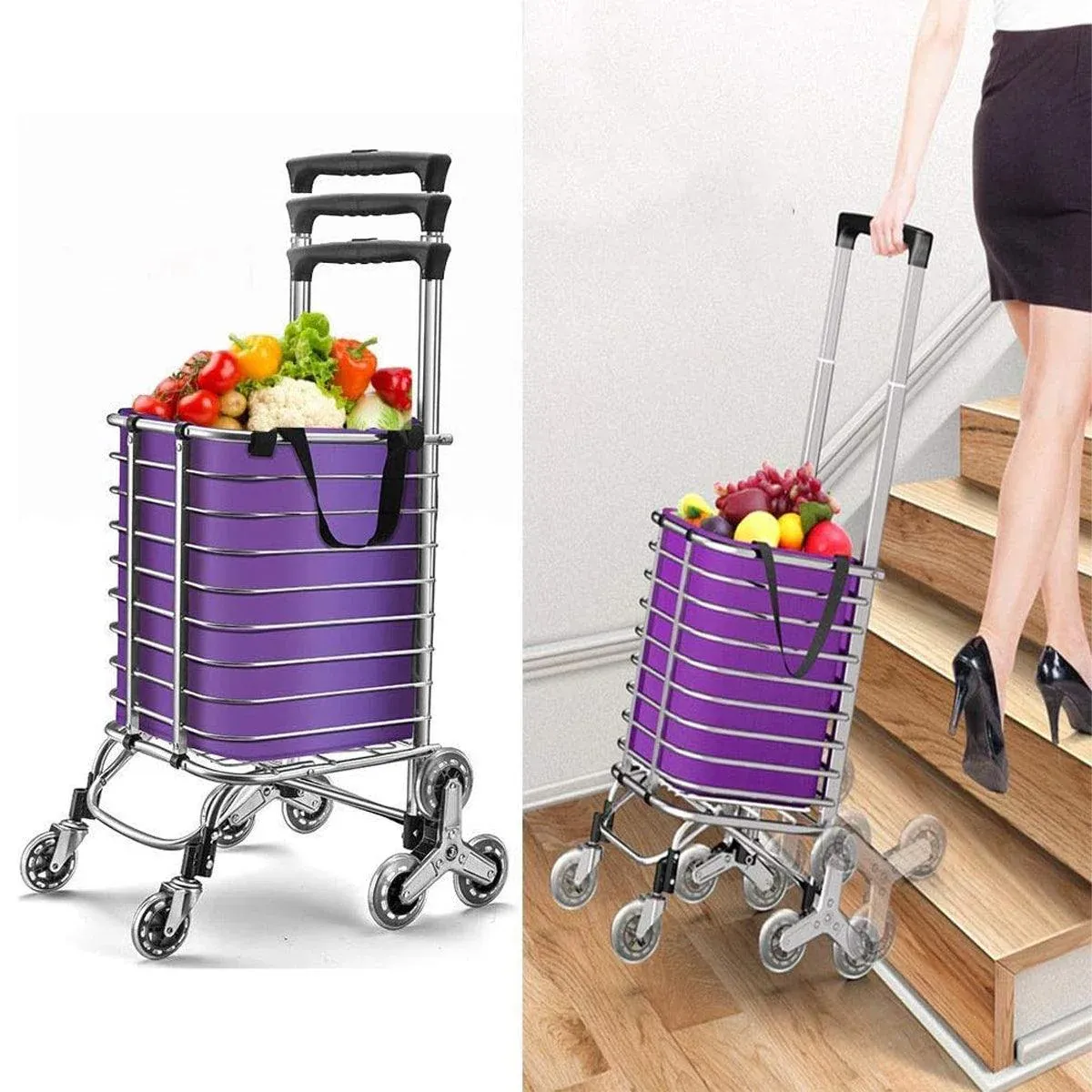 Folding Vegetable Basket Trolley Small Trailer Grocery Shopping Pulling Cart — image 5