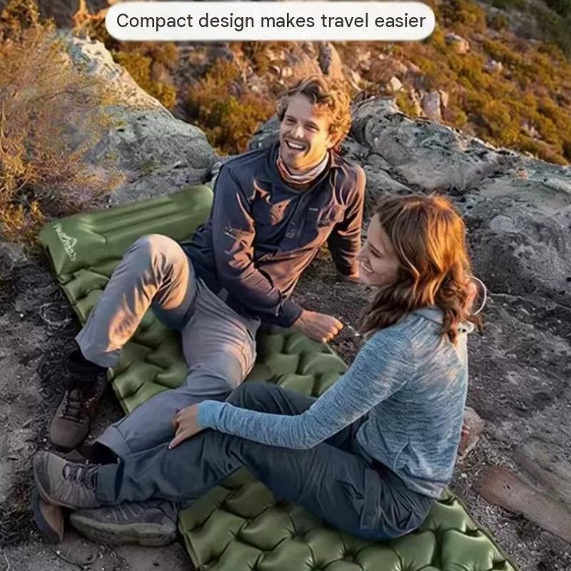 Double Outdoor Foot Pump Inflatable Sleeping Pad (190 x 120 x 5 cm)- 40D Nylon Camping Air Mattress with Built-in Pillow and Double Valve - Portable — image 3