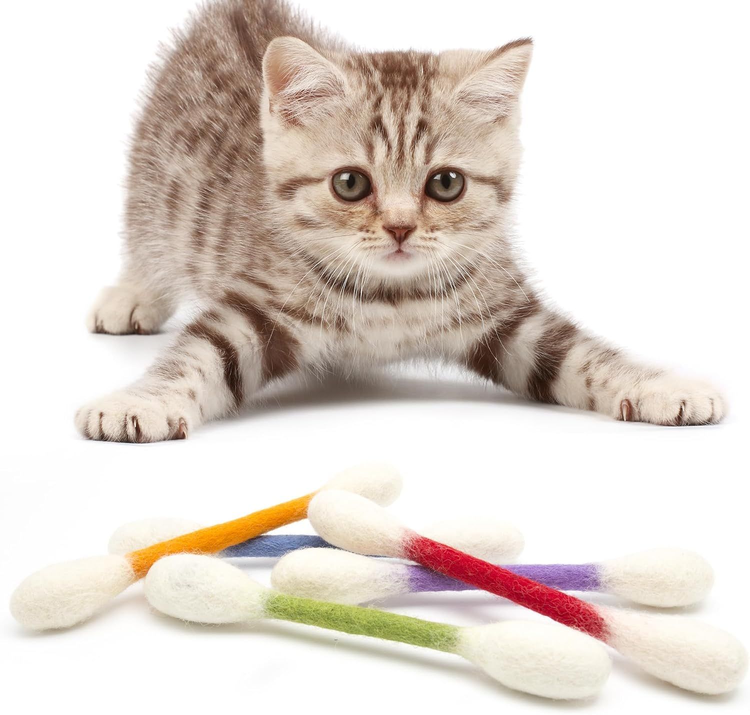 6 Pack Green Cotton Swab Stick Cat Toys with Catnip - Durable for Chew, 15cm Soft Plush Teaser Kitty Toy Gift for Boredom Anxiety Exercise Play — image 4