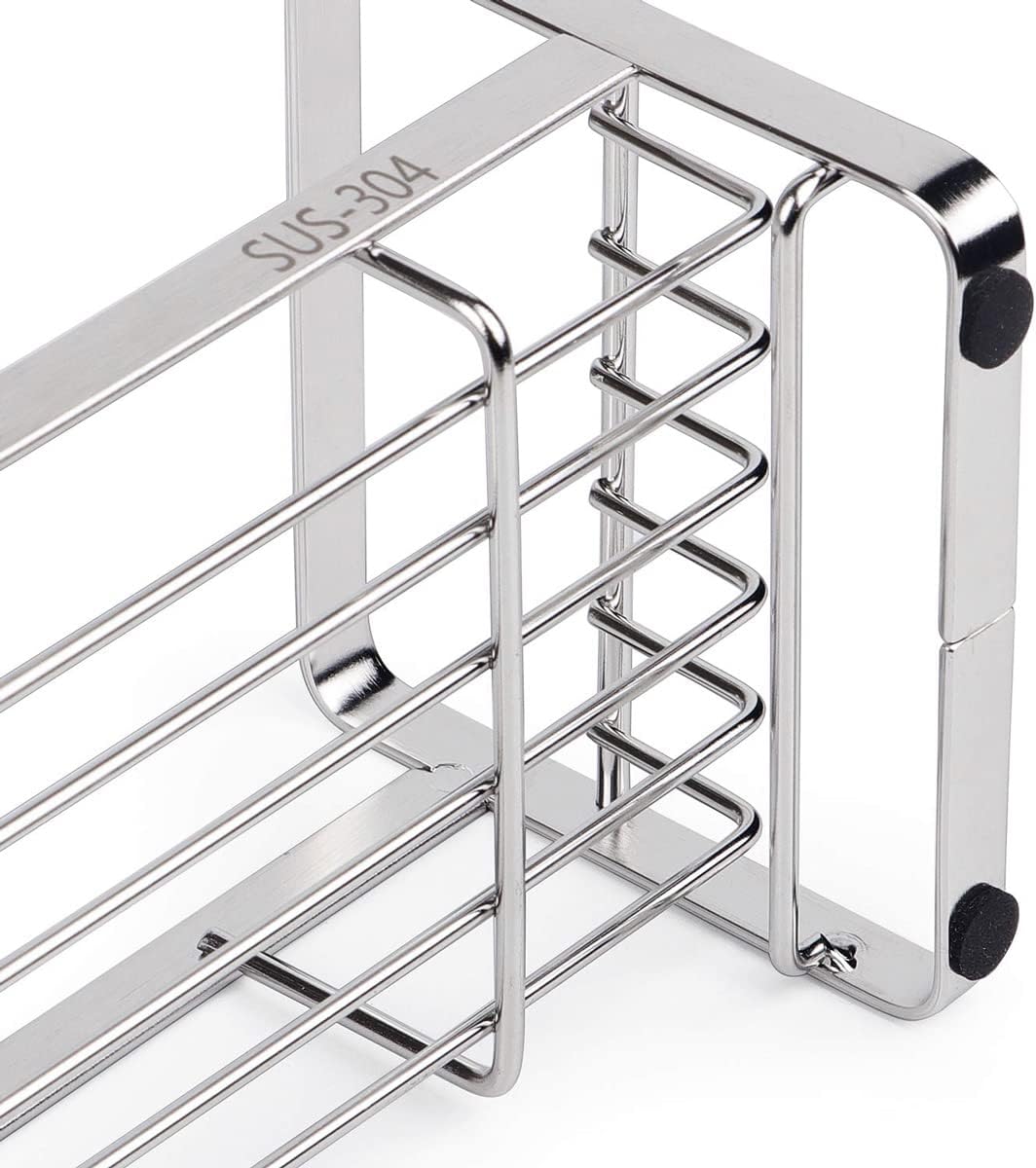 Kitchen Sink Sponge Holder, 304 Stainless Steel Kitchen Soap Dispenser Caddy Organizer, Countertop Soap Dish Rack Drainer with Removable Drain Tray, not — image 6