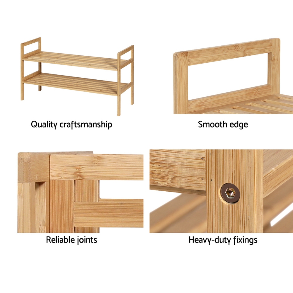 Artiss Shoe Rack Cabinet Bamboo Storage Organiser Pine — image 3
