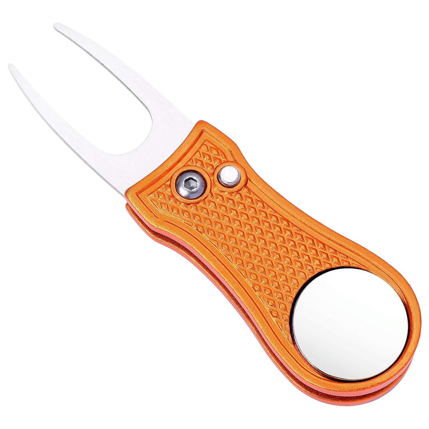 Stainless Steel Golf Green Fork Turf Repair Tool for Lawn Care and Divot Maintenance - Orange