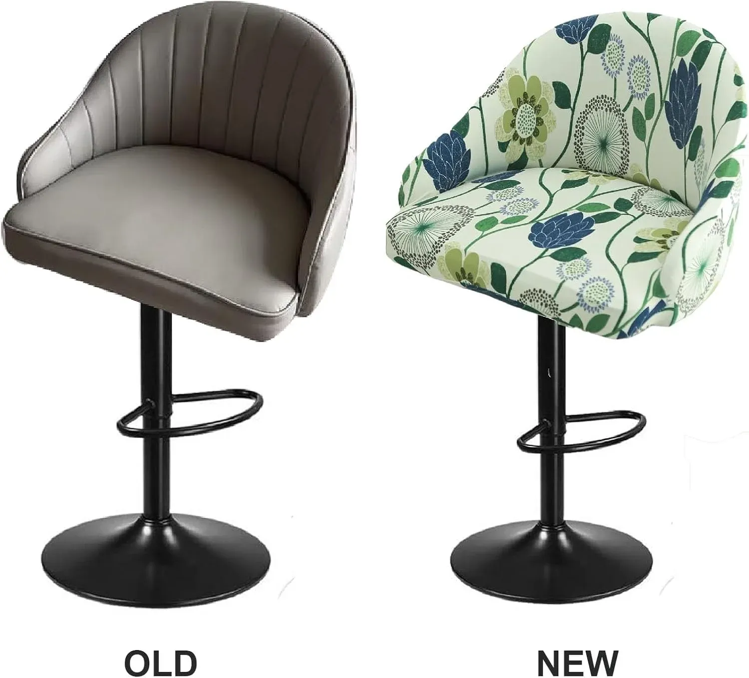 4 Pack Bar Stool Slipcovers Stretch Swivel Chair Covers with Back for Armchair Kitchen Island Gray Leaf Pattern — image 3