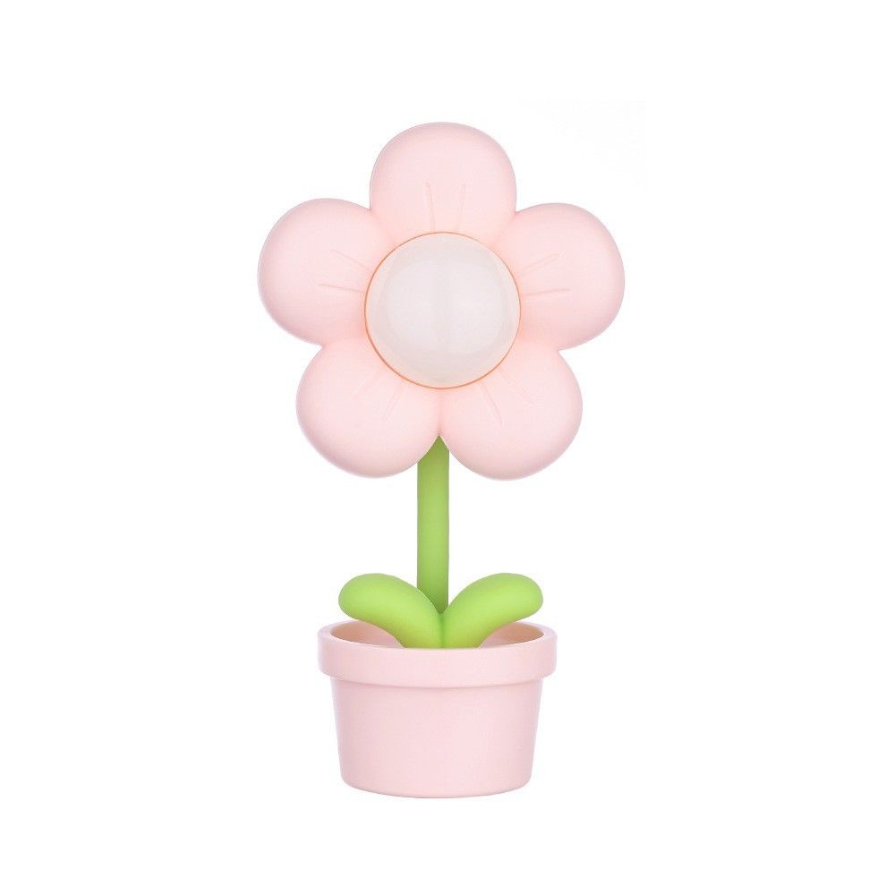 Cartoon Flower Night Light Battery Operated, Creative Bedside Lamp Adjustable Cute Flower Light Kids Bedroom Decor (Pink)
