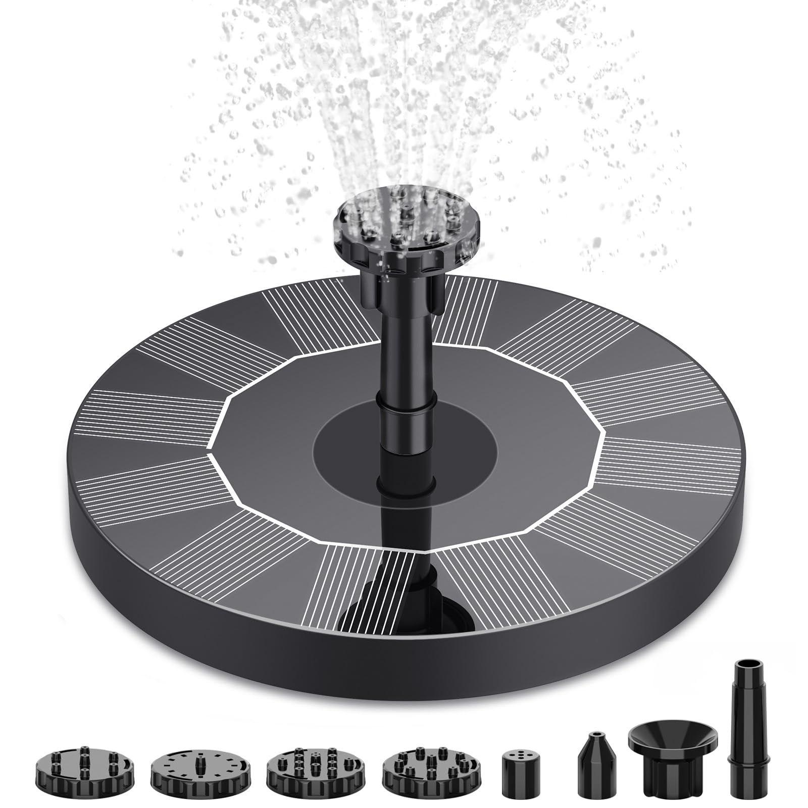 Solar Bird Bath Fountain Pump, Solar Fountain Pump for Bird Bath with 6 Nozzles, 6.5" Solar Powered Water Fountain Pump