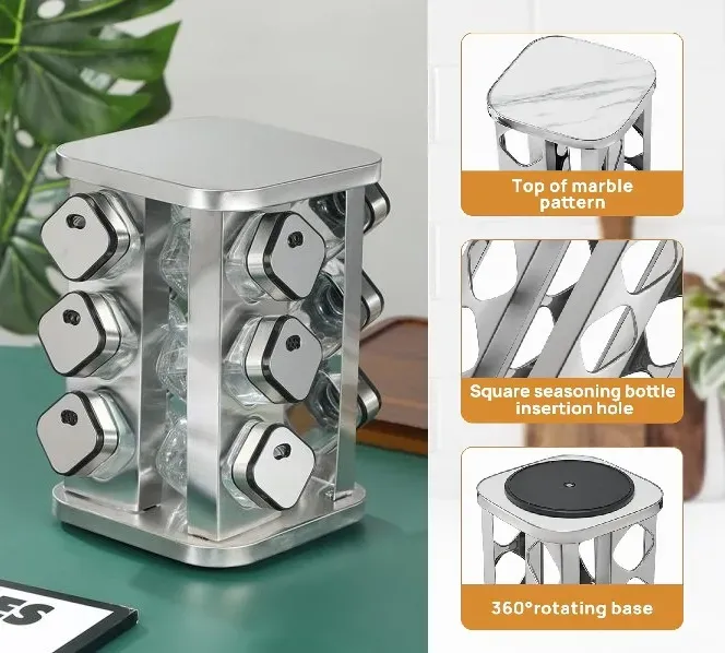 CARLA HOME Rotating Spice Rack Organizer with 12 Glass Jars for Kitchen Countertop — image 3