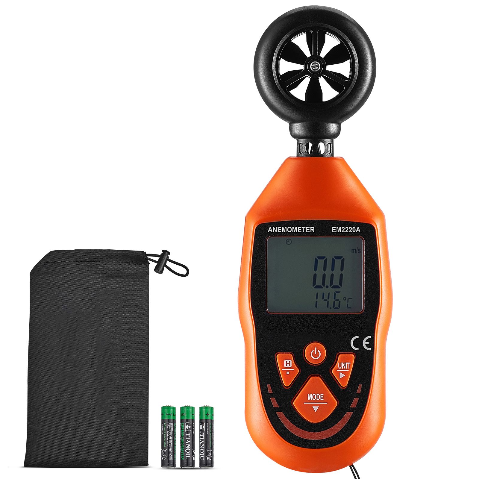 Handheld Anemometer-10℃ to 45℃, Digital Wind Speed Meter Gauge with LED Backlight Screen, Measures Wind Velocity Wind Temperature Air Flow Wind Chill