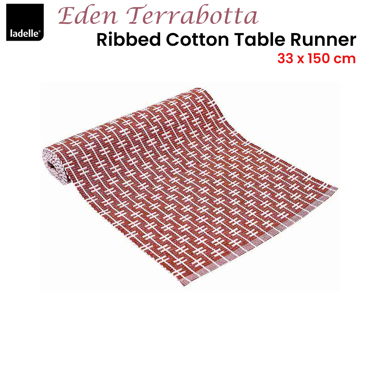 Ladelle Eden Terracotta Ribbed 100% Cotton Table Runner — image 2