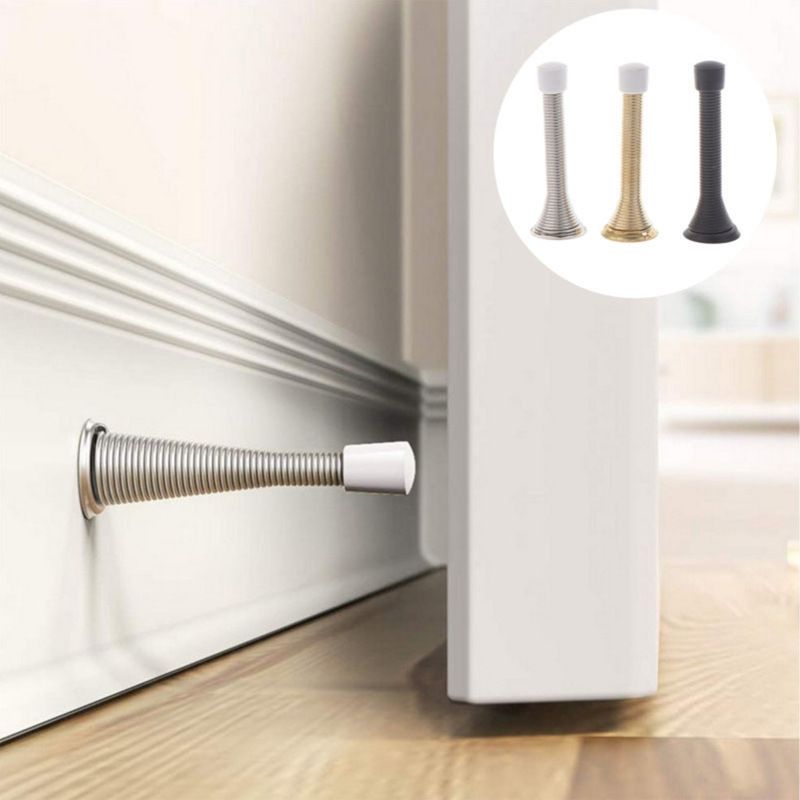Door Stoppers, 3 Pack Spring Door Stops with Rubber Bumper, Satin Nickel Door Stoppers for Bottom of Door
