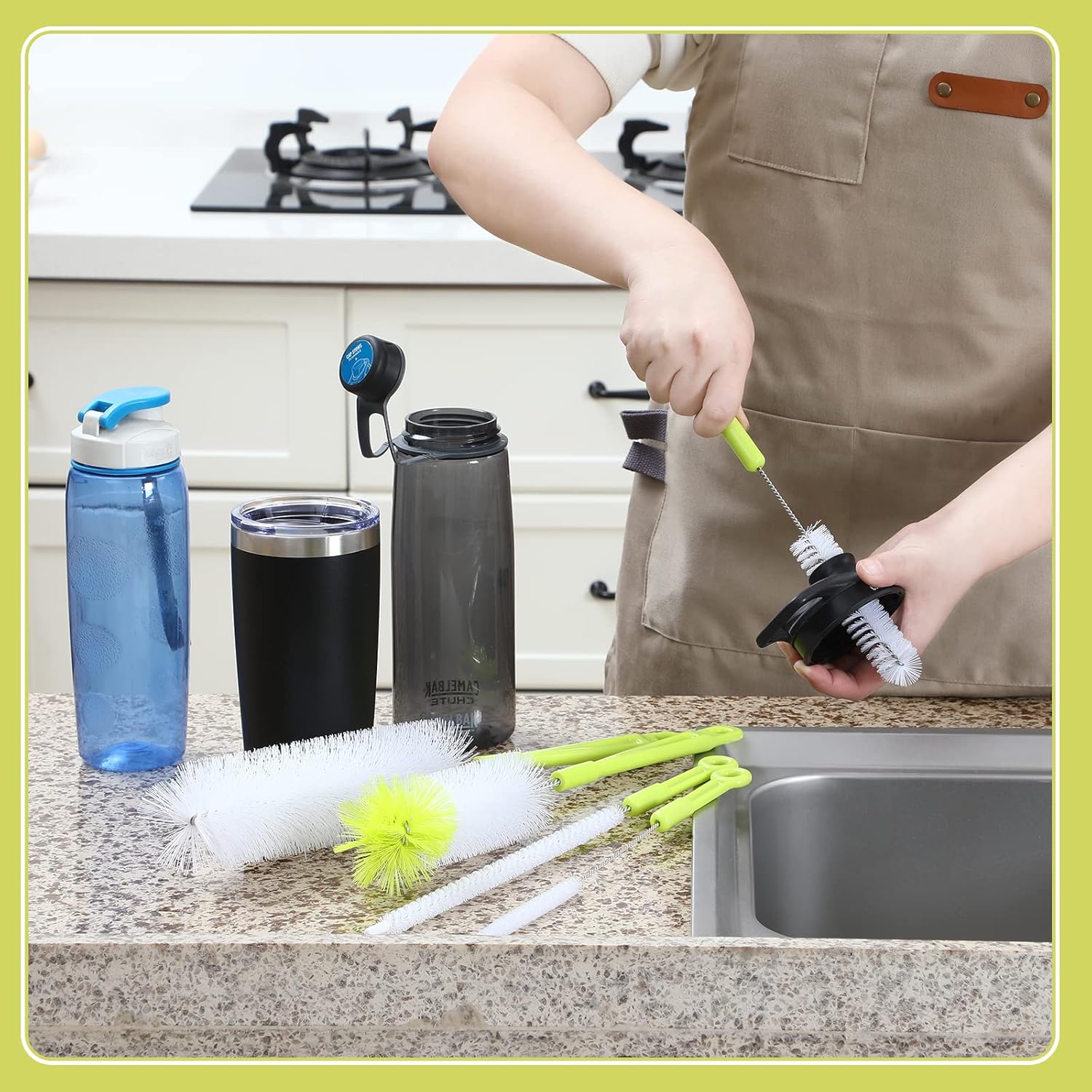 Bottle Cleaning Brush Set - Long Handle Bottle Cleaner for Washing Narrow Neck Beer Bottles, Sports Water Bottles with Straw Brush, Kettle Spout/Lid Cleaner — image 4