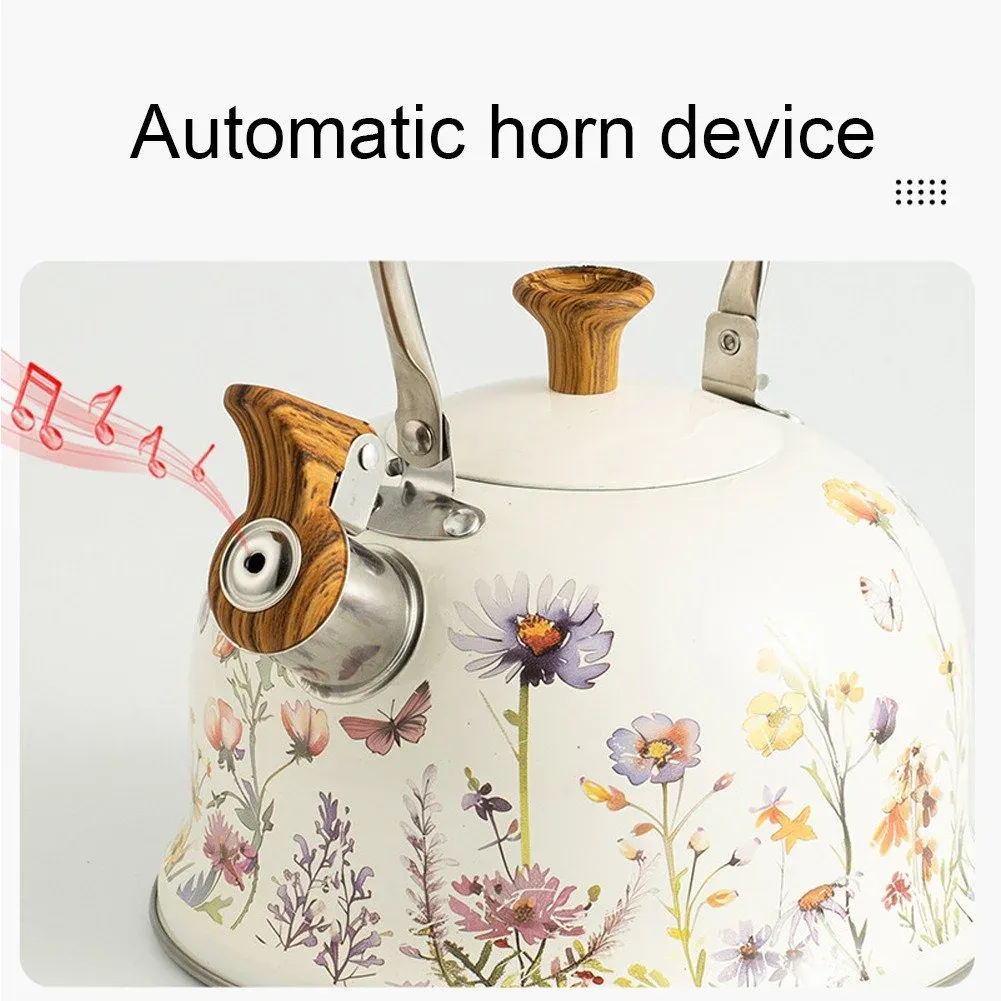 Flower Pattern Whistling Kettle, Vintage Stove Top Tea Pot With Anti Hot Handle for Gas Hob and Induction Stoves, 3 L — image 5