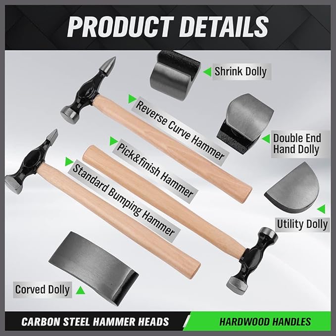 SWANLAKE GARDEN TOOLS 7 Piece Auto Body Repair Kit, Auto Body Tools, Auto Body Repair Tools with Carbon Steel Hammer Heads (SW-66076) โ image 3