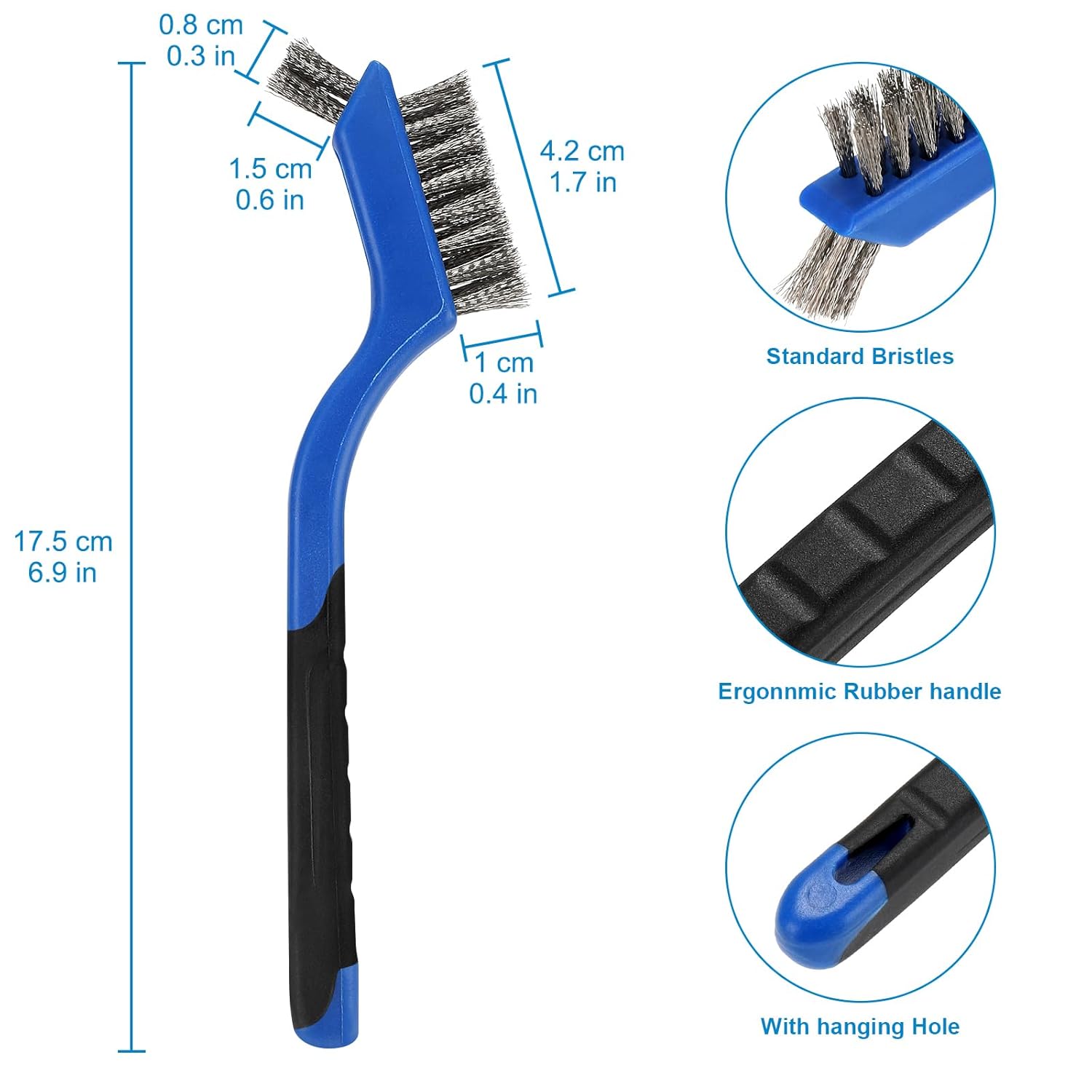 Wire Brush Set 6Pcs, Multi-Purpose Stainless Steel/ Brass/ Nylon Bristle with Curved Handle Grip for Welding Slag Cleaning, Metal Rust Scratching, Paint — image 3