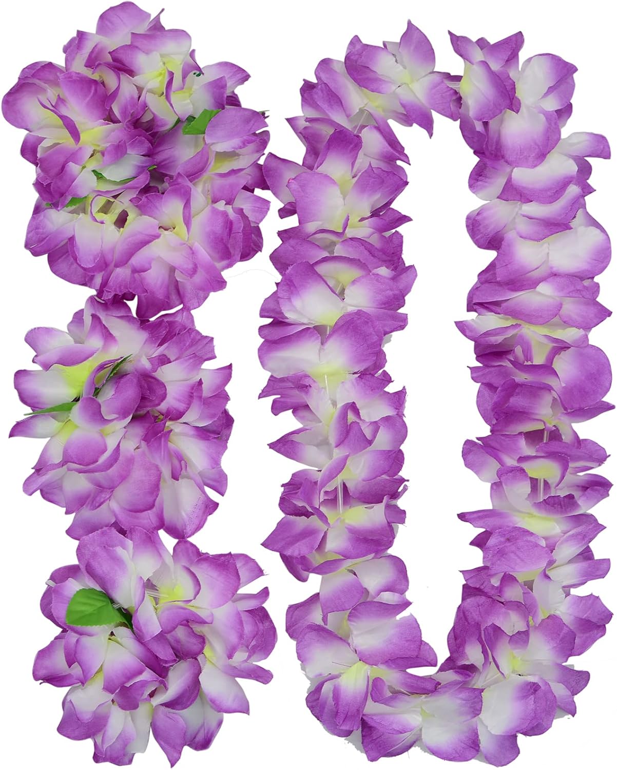 4 Pcs Purple Hawaiian Leis with Green Leaves for Graduation Party, Dance Party, Photo Prop in Outdoors (Purple)