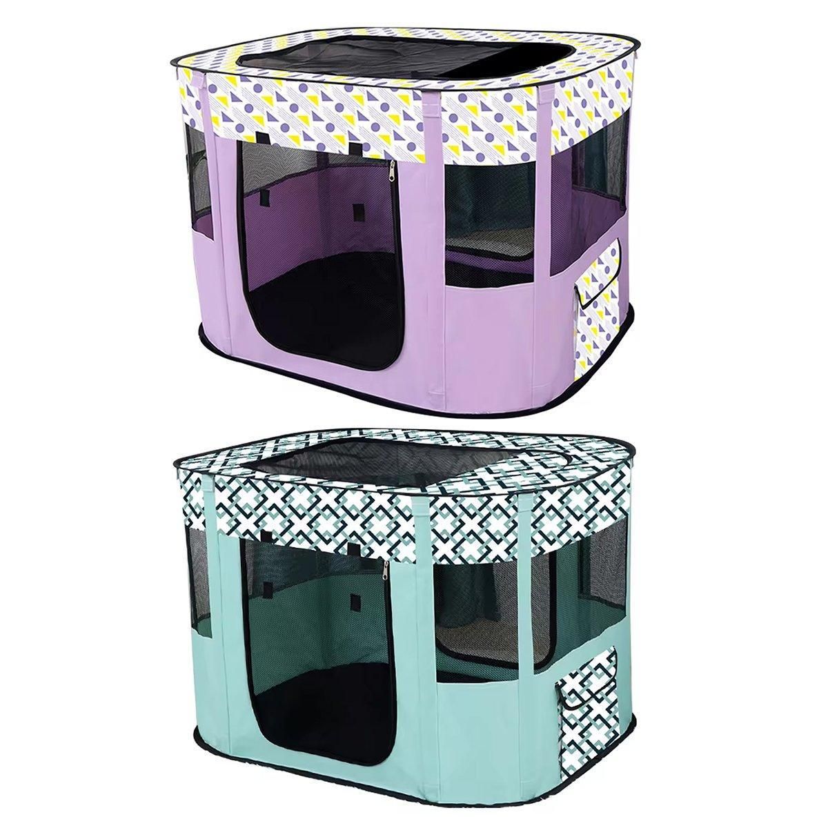 Foldable Cat Dog Kennel Pet Delivery Cage Portable Pet Fence Tent - Purple-L β image 3
