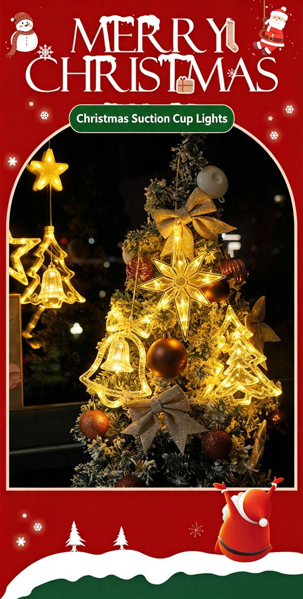Christmas LED Suction Hanging Lights, Colourful Heart Shape Fairy Lights 3 Pack, Warm Home Window Festive Ornaments — image 2
