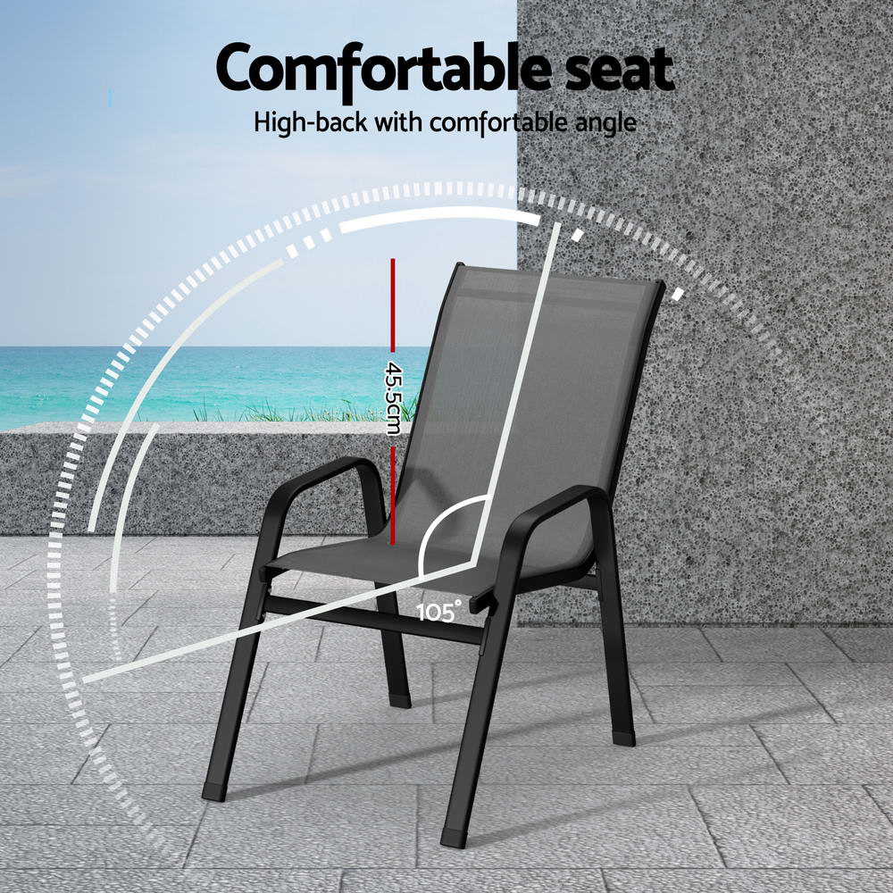 Gardeon 6PC Outdoor Dining Chairs Stackable Lounge Chair Patio Furniture Grey — image 5