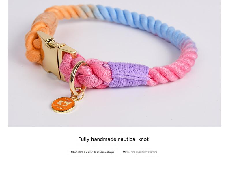 Handmade Rope Dog Collar and Leash Set - Colorful Woven Cotton (Dark Gray - Size S) โ image 3