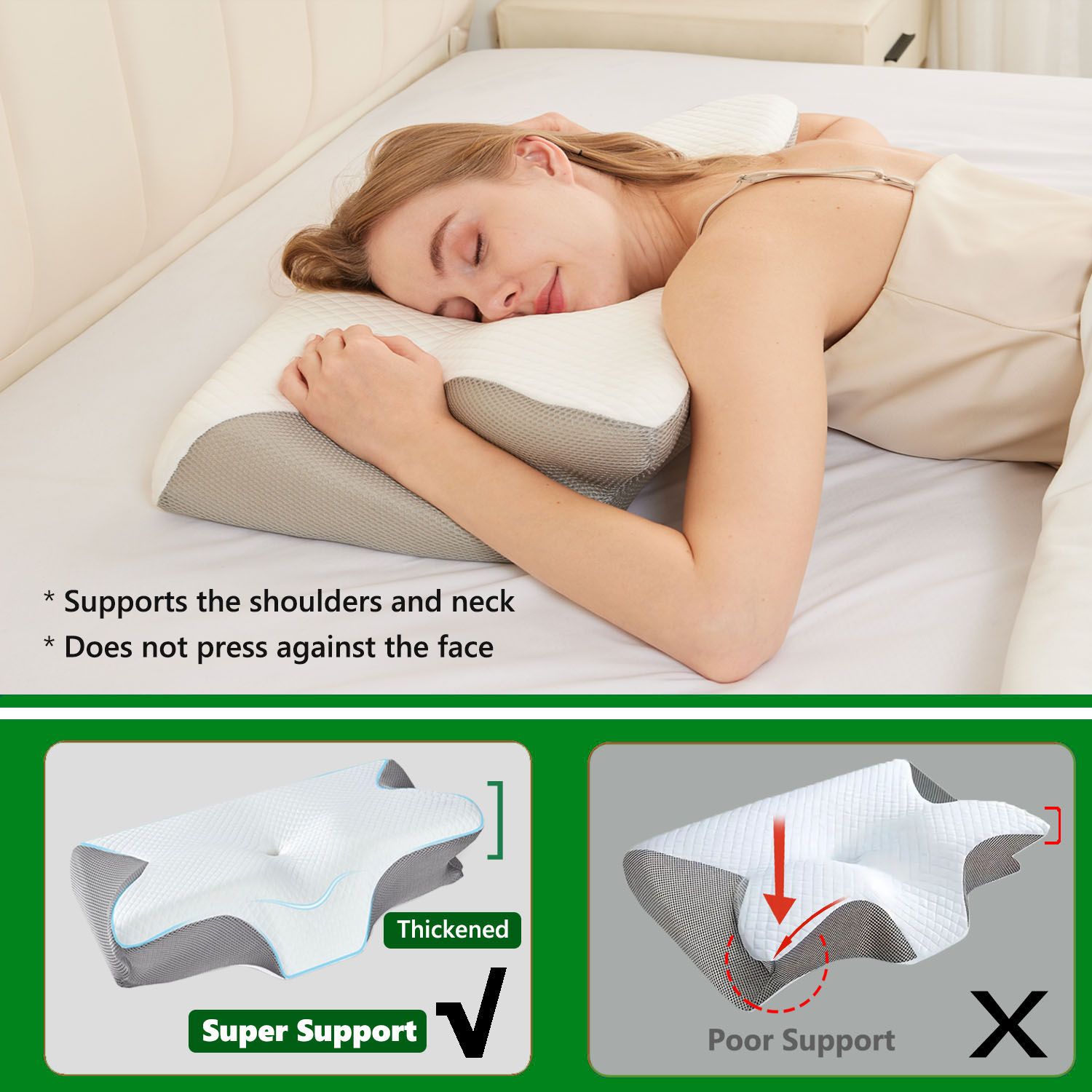 Cervical Neck Pillow for Neck Pain Relief, 2 in 1 Ergonomic Orthopedic Bed Pillow for Sleeping, Memory Foam Pillows for Side, Back & Stomach Sleepers with — image 4
