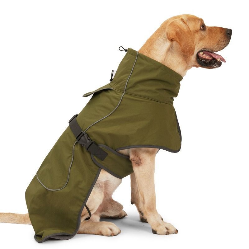 Dog Coat Warm-Lined Waterproof Medium-Large Dog Reflective Dog Coat Winter Dog - Dark Green - Size L-20-26kg