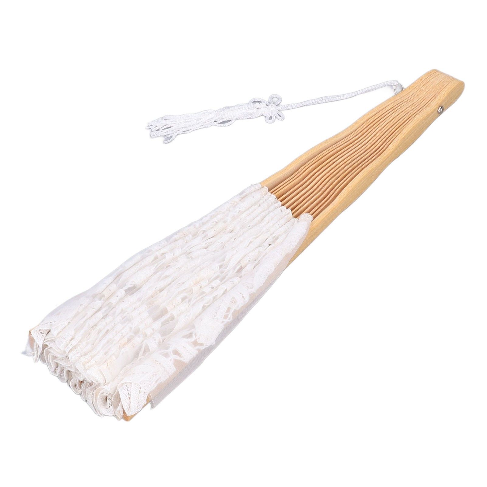 Folding Fan Hallow Lace Bamboo Bones Vintage Style Hand Fan with Tassel for Performance Clothes Decoration GiftWhite — image 4