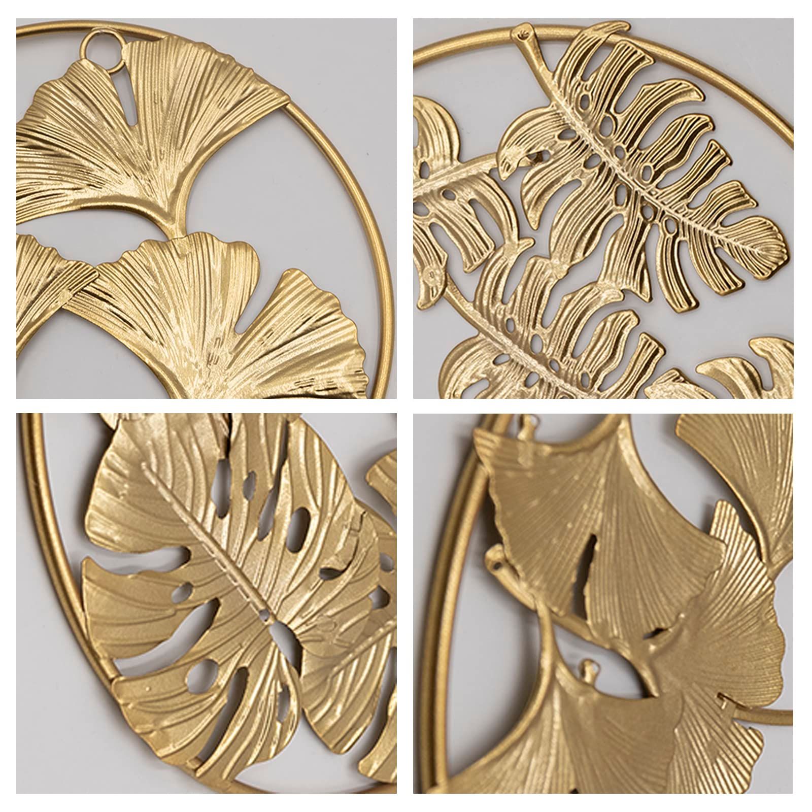 4 PCS Round Wall Ornaments Easy Installation Gold Metal Leaf Wall Decor for Bedroom Hanging Parts Hotel Decoration (7.5 in,Gold) — image 5