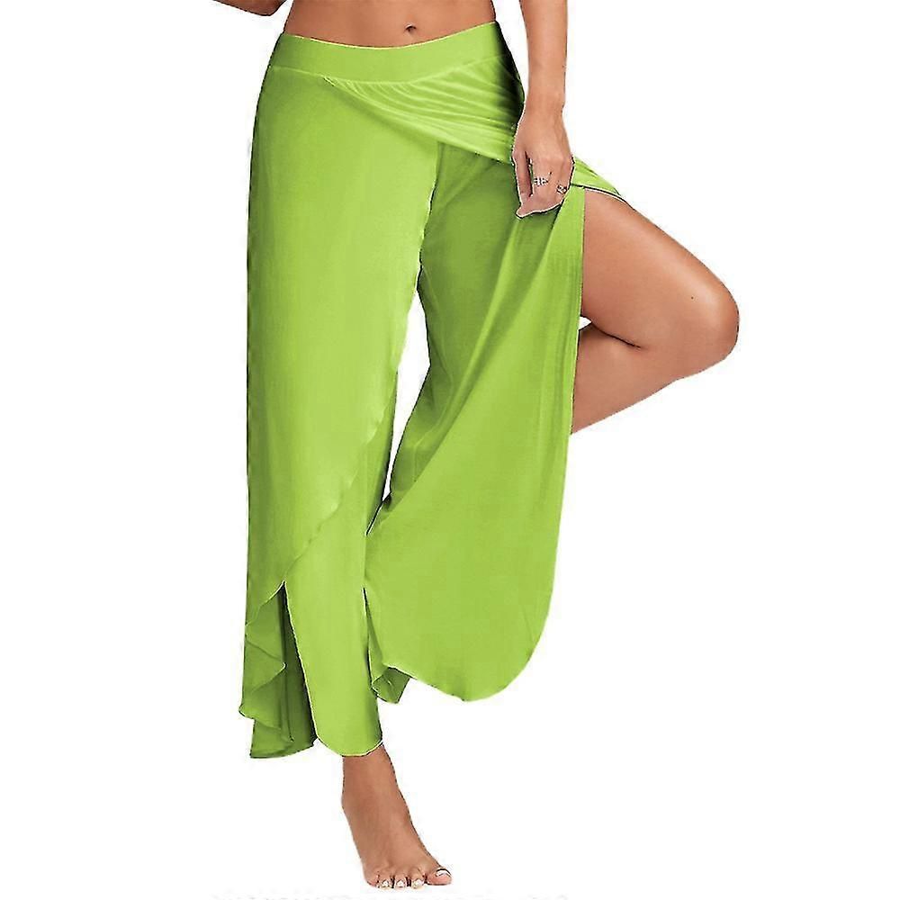 Women's Harem Palazzo Pants Wide Leg Split Flowy Loose Fit Casual Yoga Trousers Plus Green - L