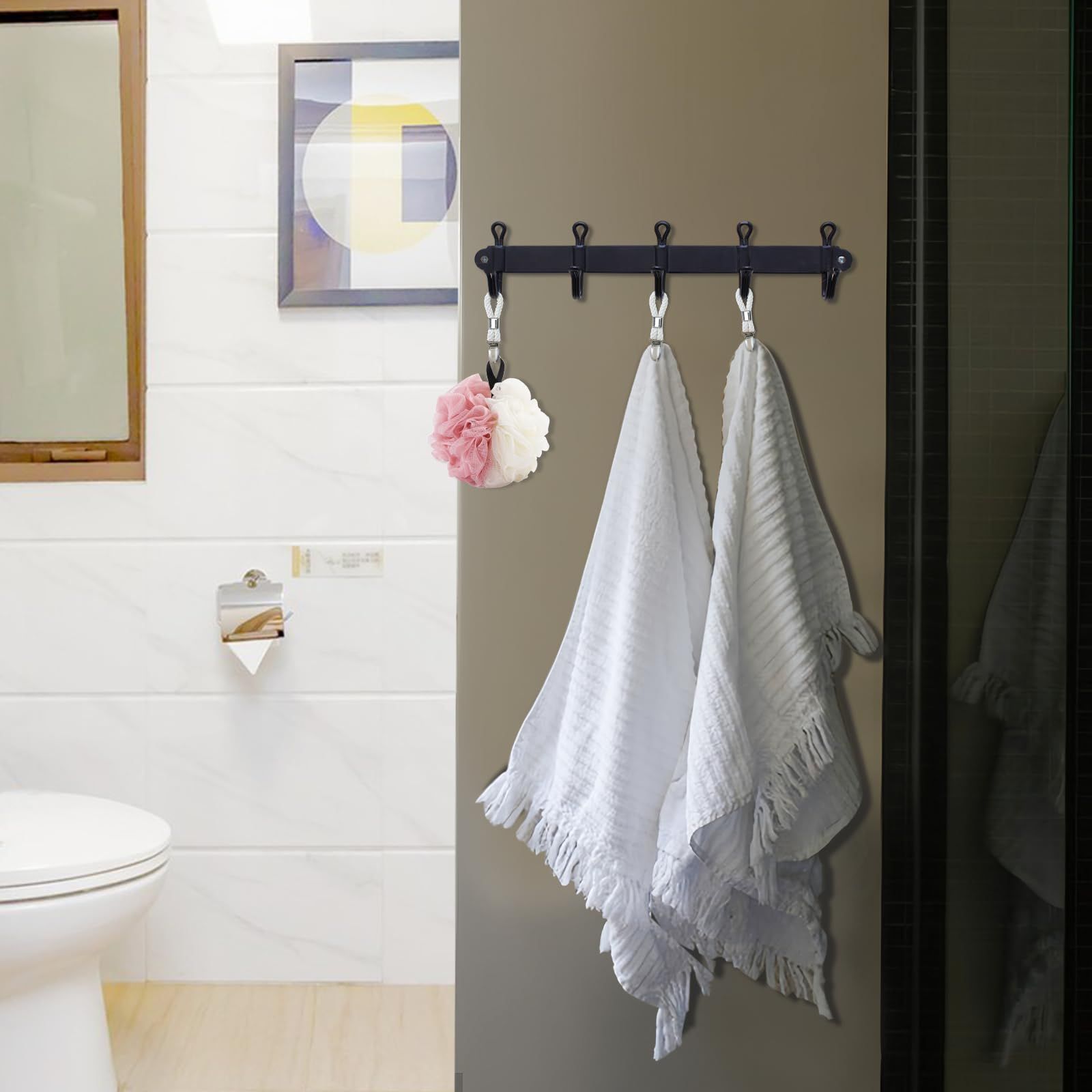 4 Pack Towel Hook Holder Braided Cotton Loop Towel Hangers Metal Clip Towel Hangers Rack Hand Towel Hook Tea Towel Holders โ image 5