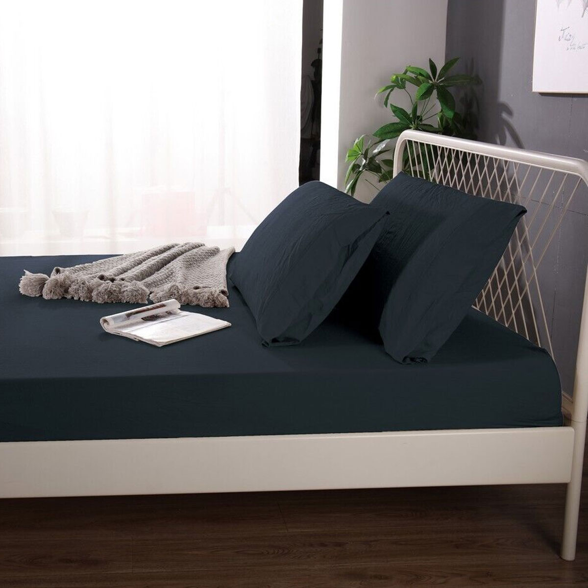 Ramesses 1000TC Linen Bamboo Fitted Sheet Combo Set Charcoal King — image 3