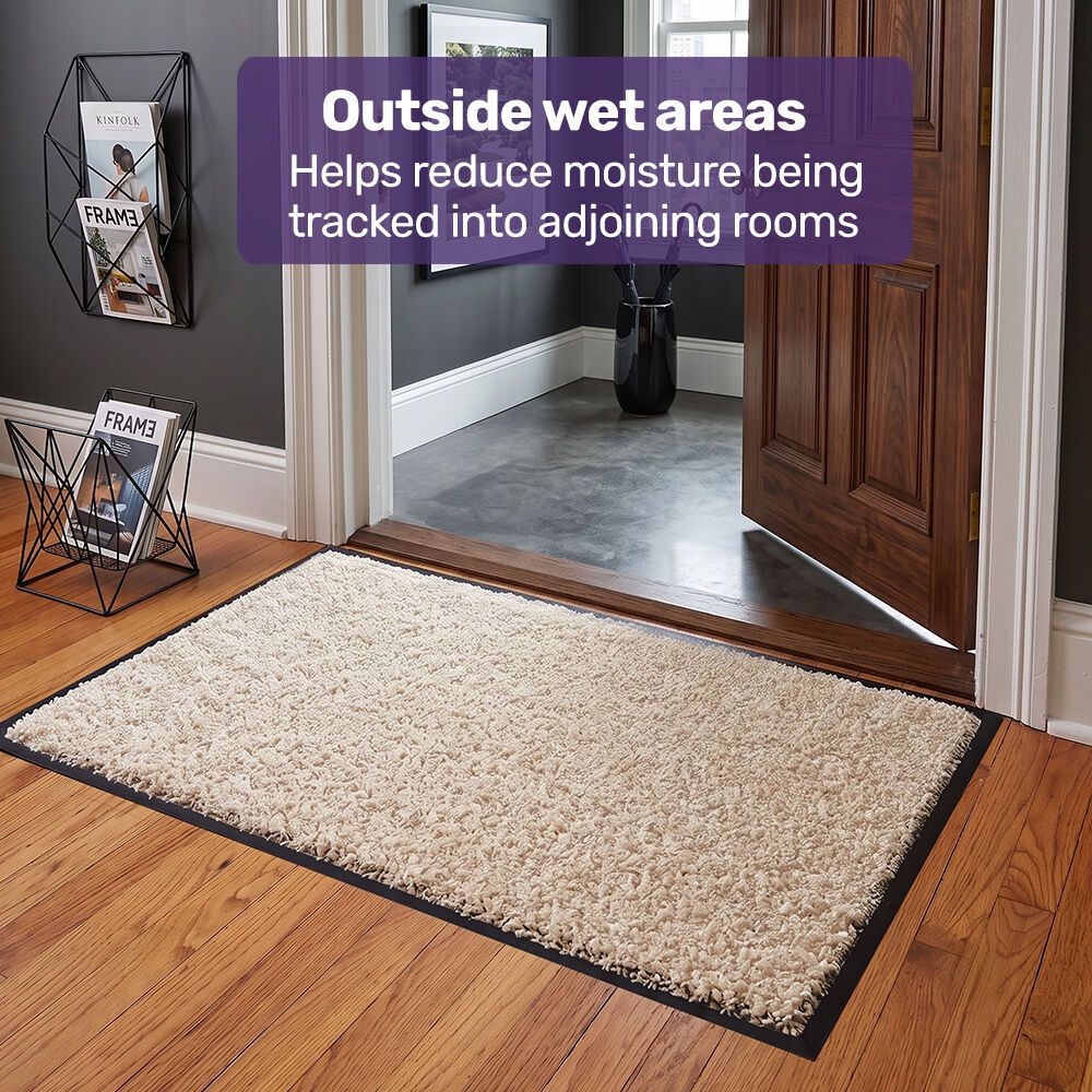 EQUIPMED 60x85cm Non-Slip Indoor Rug Floor Mat Beige, Poly Fiber Cut Loop Pile, High Density Base, Anti-Trip Edging — image 3