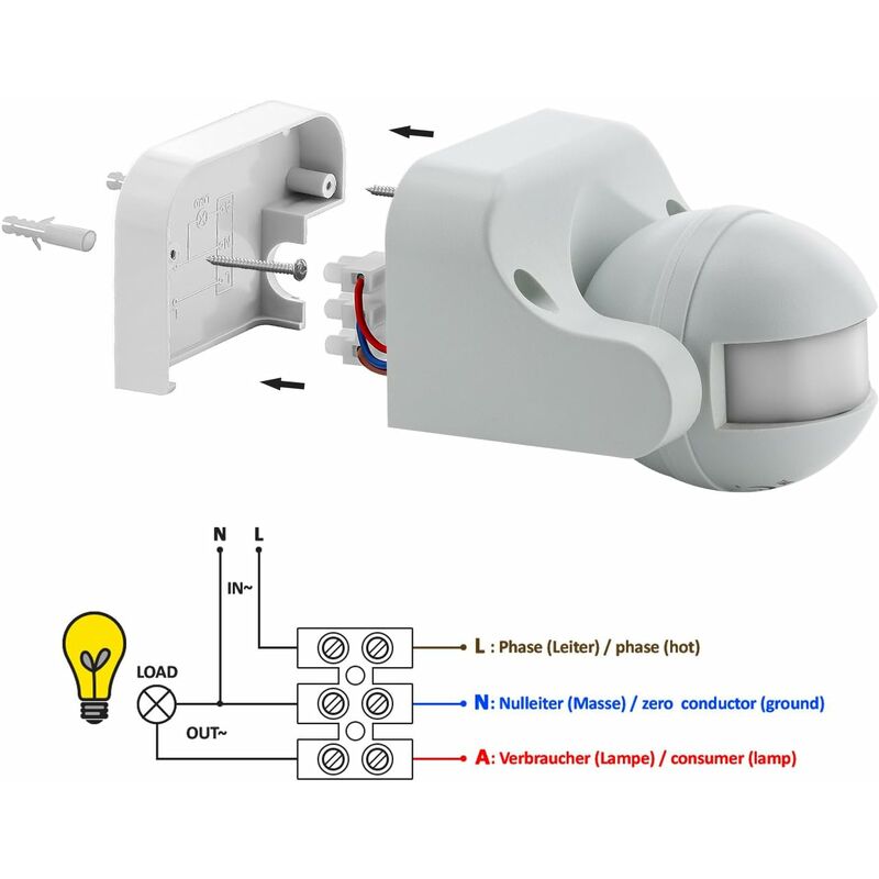 1X Infrared Motion Detector Surface Wall Mount Indoor Outdoor Splashproof 180° Tiltable Working Area 12M Range White — image 3