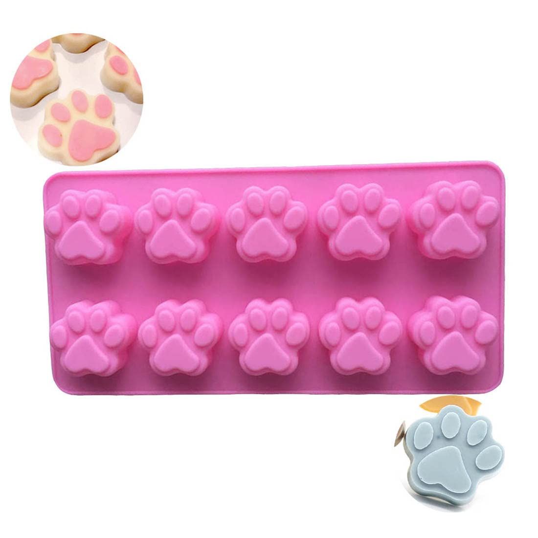 Silicone Ice Tray Mini Animal Dog Cat Paw Print Cupcake Muffin Baking Cup Mold, Ice Cube Chocolate Soap Candle Tray Pink — image 3