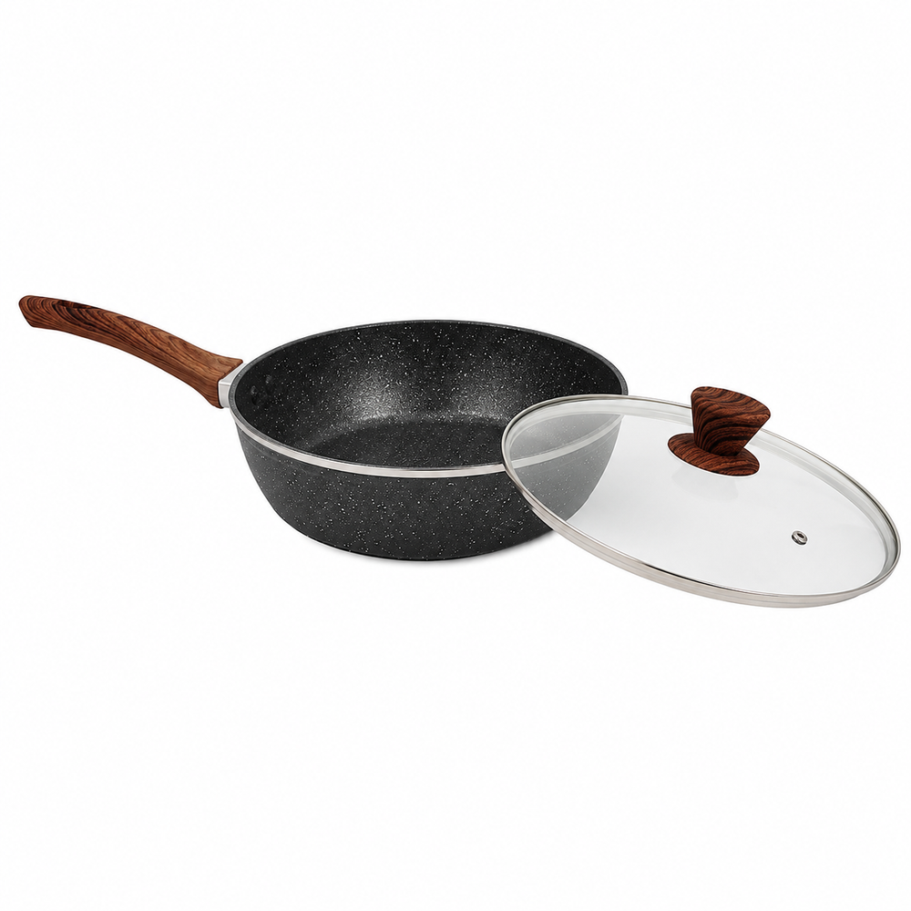 28cm PFOA Free Non-Stick Saute Pan with Lid, Marble-Effect Non-Stick Coating, Induction Compatible, Soft-Touch Handle, Dishwasher Safe — image 3