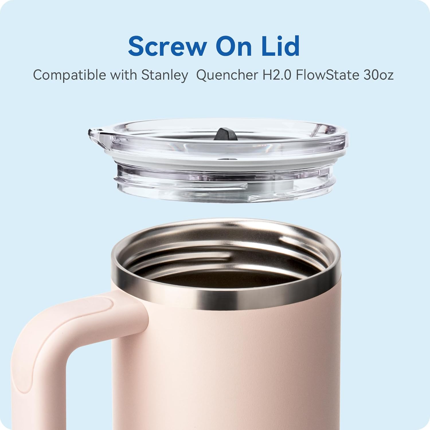 Replacement Lid for Stanley Quencher H2.0&1.0 30oz Tumblers,Leak-Proof Threaded Cover with Straw-Friendly Design, BPA-Free Transparent Lid Compatible with — image 4