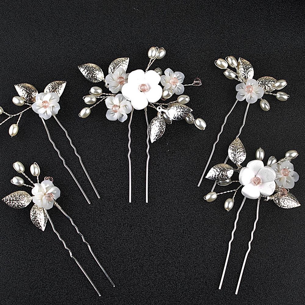 5Pcs Peal Flower Hair Pins Pearl Bridal Hair Pins Silver Wedding Hair Piece Wedding Hair Accessories Hair Flowers for Women Girls — image 3