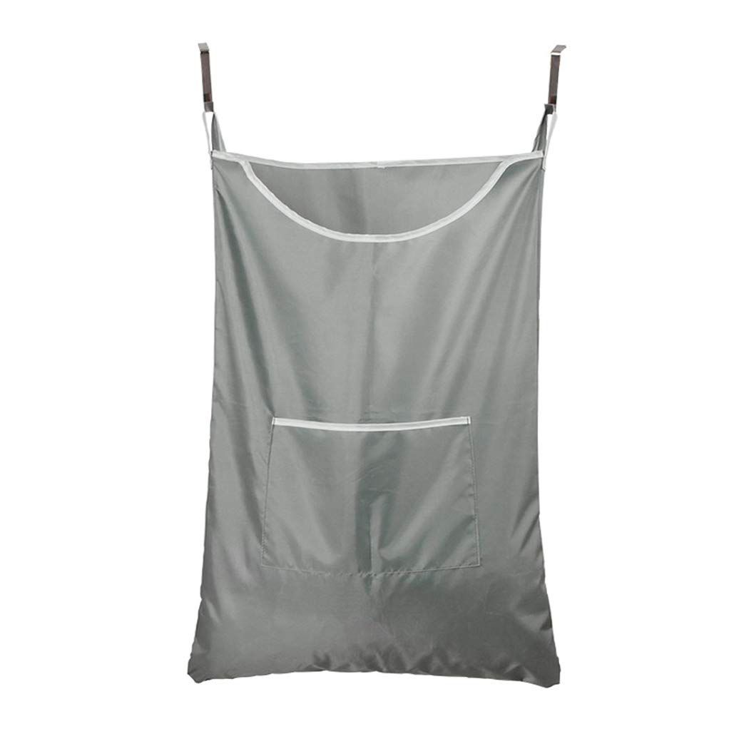 Hanging Laundry Hamper with Over Door Hooks & Adhesive, Durable Space Saving Laundry Bag with Zipper and Wide Open Top(Grey)