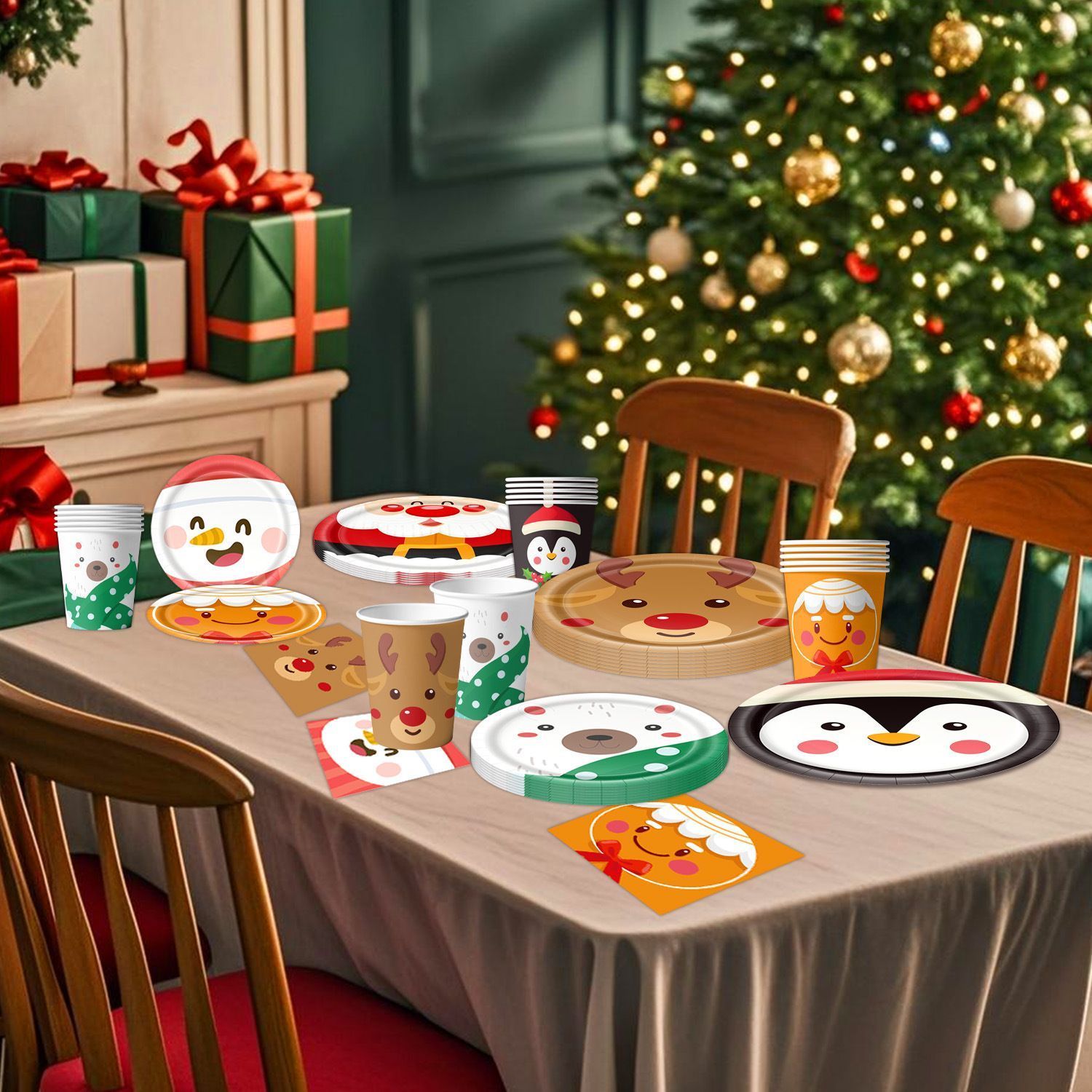 Disposable Paper Cups 10 PCS, White Bear Printed Paper Cups, Holiday Drinkware Supply for Christmas & Halloween Indoor Party — image 2