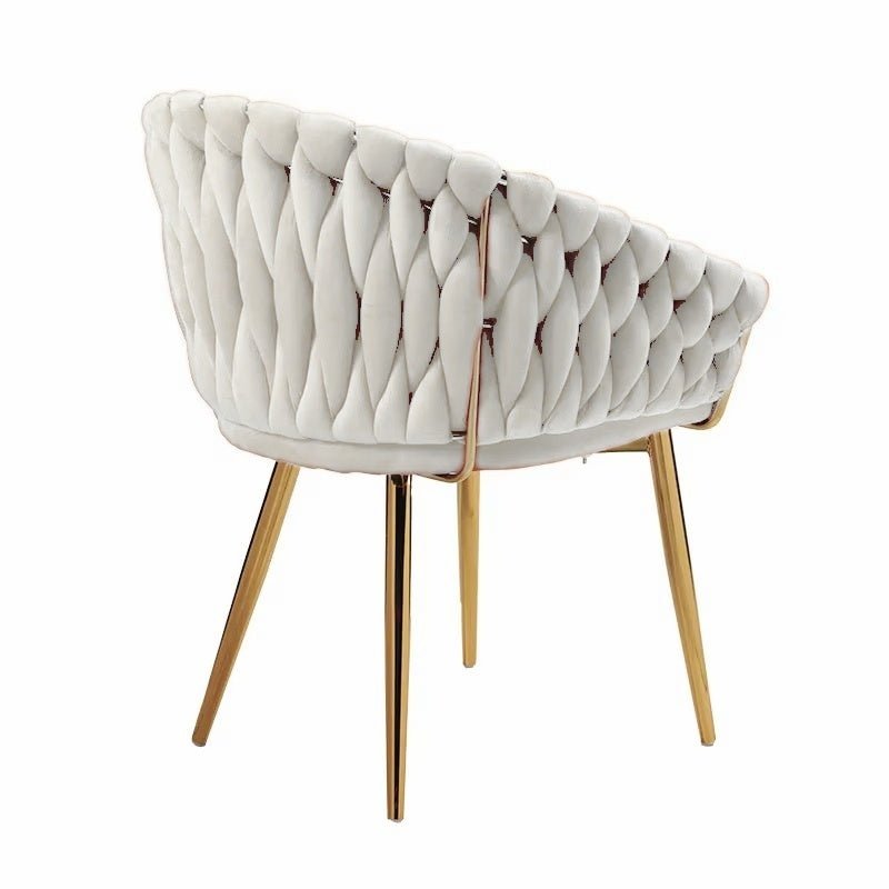 SERENITà Ivory Modern Velvet Dining Chairs, Upholstered Living Room Chair with Woven Back and Golden Metal Legs, Mid-Century Accent Set of 2(Ivory) — image 3