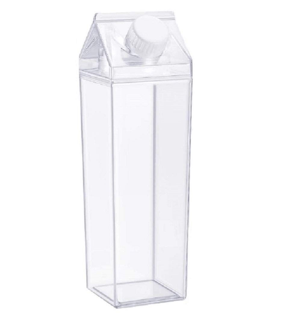 Milk Carton Water Bottle 17oz (500mL) Plastic Clear Square Milk Bottles No BPA Leakproof Water Bottle Portable Reusable