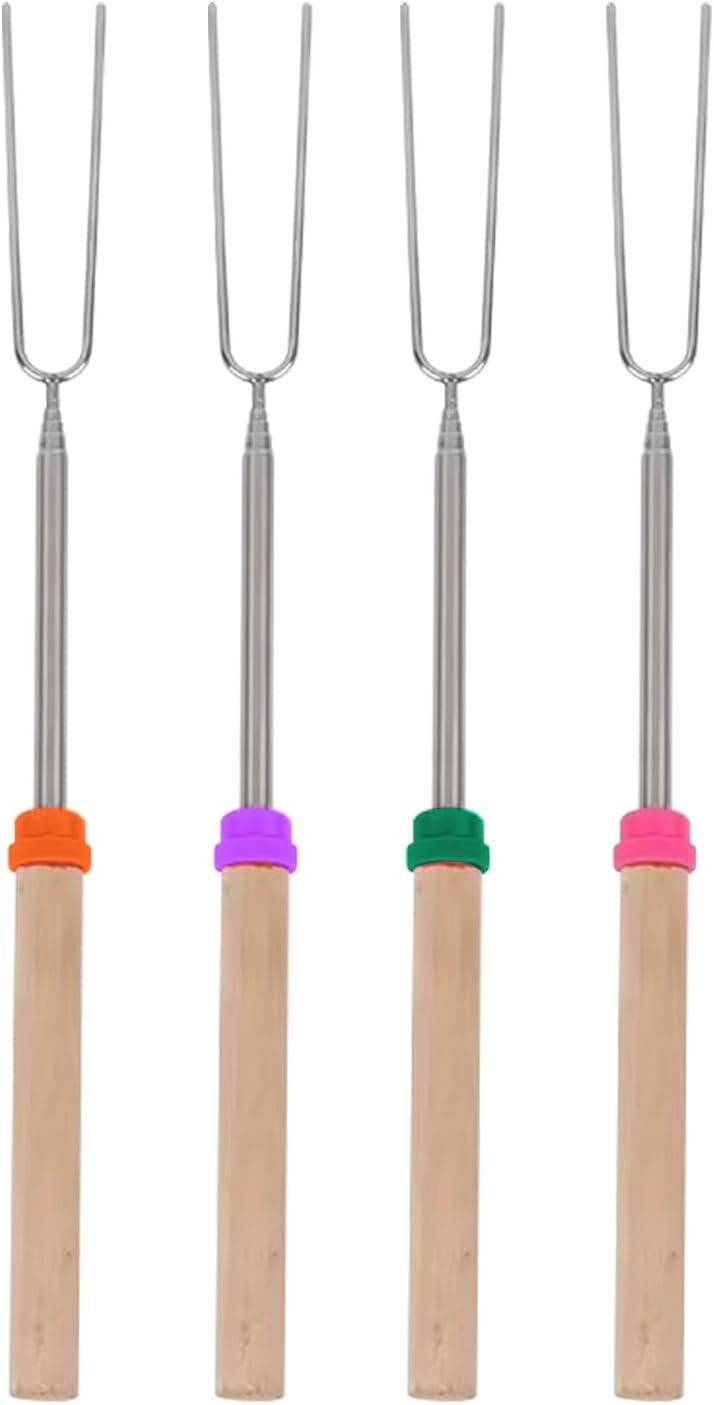 Marshmallow Roasting Sticks Smores Kit Telescoping Long 31 to 81cm Smores Sticks Hot Dog Fork Barbecue Forks for Grilling Campfire Camping BBQ 4 Pack